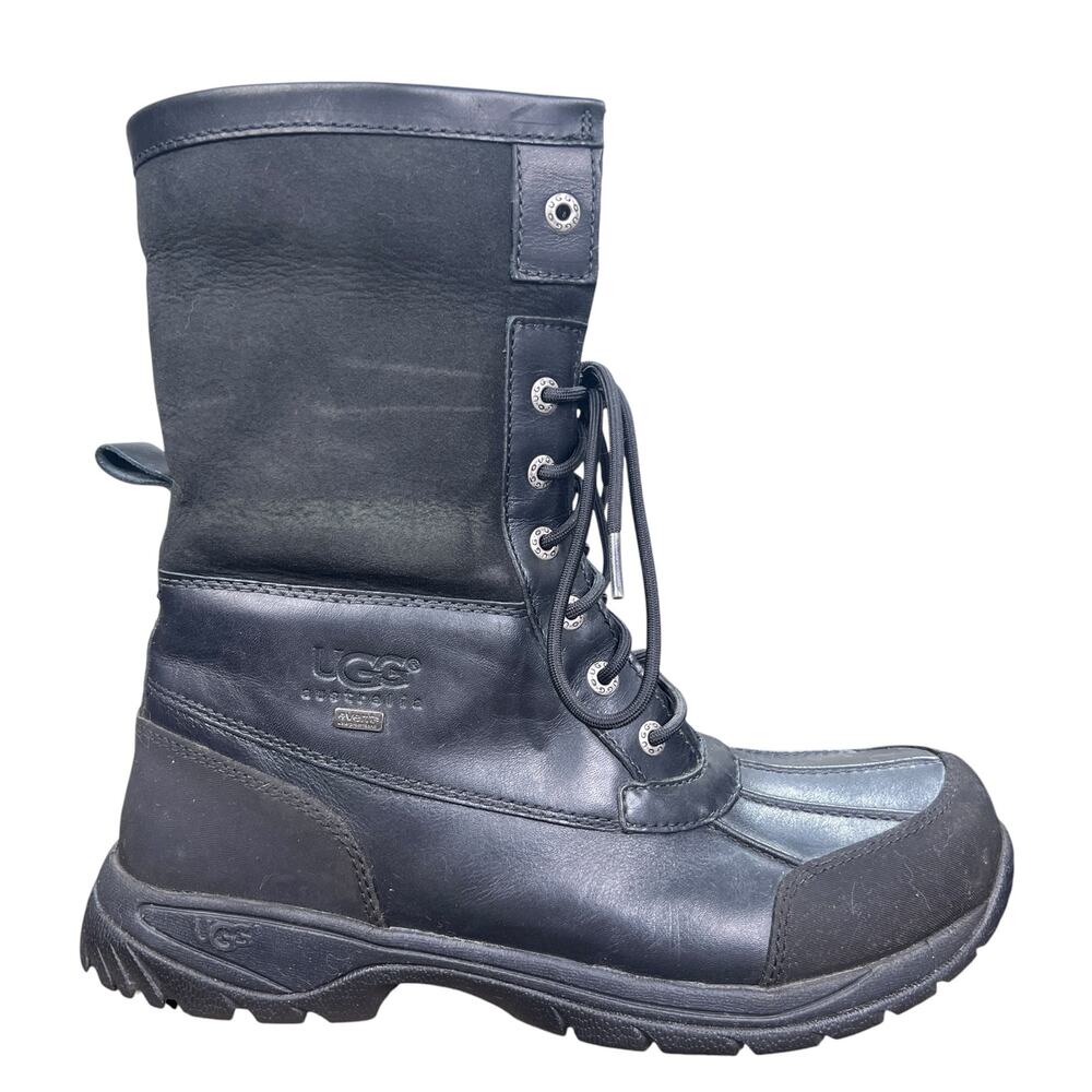 UGG Butte Waterproof Black Leather Shearling Snow Boots Size 11